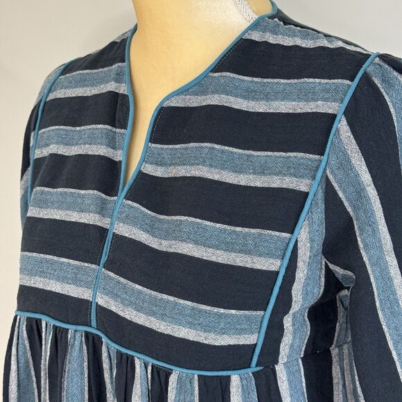 Saint Geraldine Polly Jean Midi Dress Size XS Melbourne Aqua Striped Pockets - Picture 7 of 15
